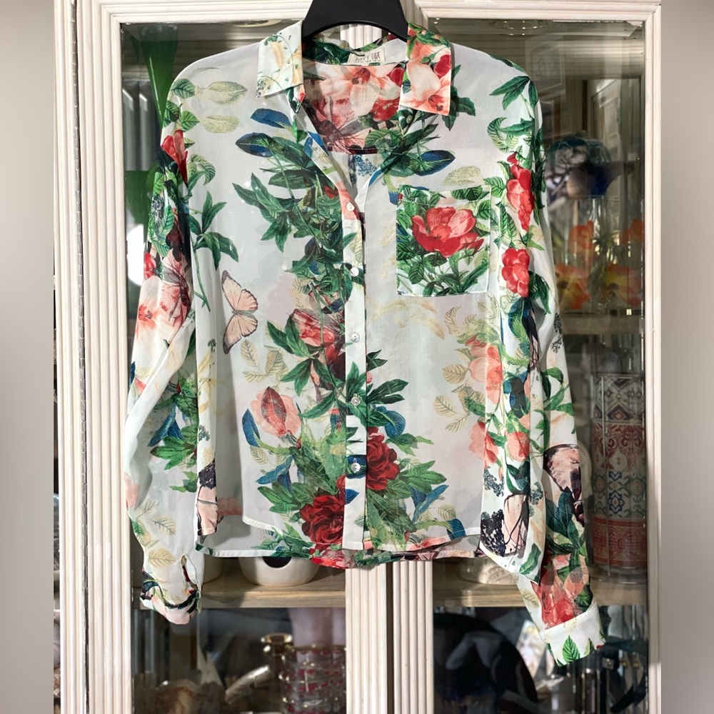 Poppy Lux Floral blouse women's small